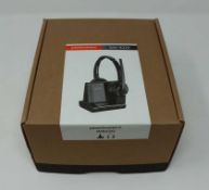 A boxed as new Plantronics Savi W8220 Wireless DECT Stereo Headset with Dock (Box opened).