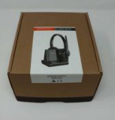 A boxed as new Plantronics Savi W8220 Wireless DECT Stereo Headset with Dock (Box opened).