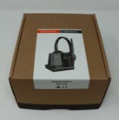 A boxed as new Plantronics Savi W8220 Wireless DECT Stereo Headset with Dock (Box opened).