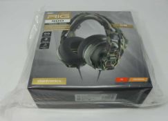 A boxed as new Plantronics RIG 400 Forest Camo Gaming Headset (3.5mm Universal/PC) (Box sealed).