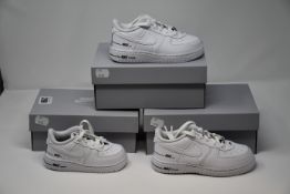 Three pairs of as new toddlers Nike Air Force 1 LV8 3 trainers (UK 5.5, 8.5, 9.5 - RRP £38 each).