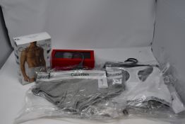 Assorted as new Calvin Klein clothing; a box pack of four pairs of socks, three pack of cotton