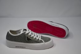 A pair of as new Emporio Armani Leo Shimmer sneakers (UK 6).