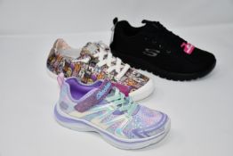 Three pairs of as new Skechers footwear; Memory Foam Graceful Get Connected (UK 4), Bobs for