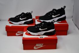 Three pairs of as new junior Nike Air Max 270 React trainers (UK 10, 11, 2).