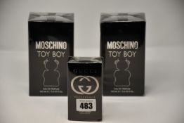 Two Moschino Toy Boy eau de parfum (2 x 100ml) and a Gucci Guilty pour homme eau de toilette (