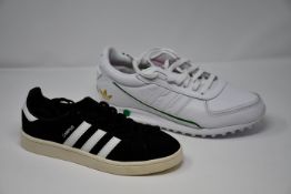 Two pairs of as new Adidas trainers; LA Trainer II (UK 10.5) and Campus (UK 6).