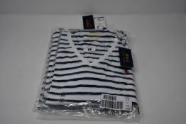 Four as new Ralph Lauren Polo classic blue and white striped short sleeve v neck ladies T-shirts (