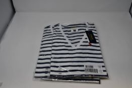 Four as new Ralph Lauren Polo classic blue and white striped short sleeve v neck ladies T-shirts (