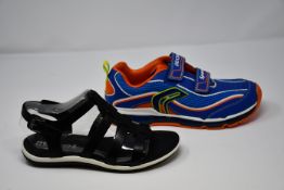 Two pairs of Geox Respira footwear; Android trainers (UK 5) and Sand Vegas sandals (UK 3).