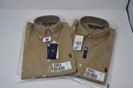 Two as new Ralph Lauren slim fit classics Beige stretch shirts (S, L).