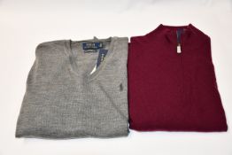An as new Ralph Lauren classics grey v neck jumper (Size L) and a as new Ralph Lauren 1/4 zip