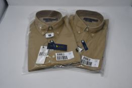 Two as new Ralph Lauren slim fit classics Beige stretch shirts (L, XL).