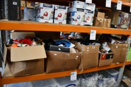 Five boxes of assorted miscellaneous items to include toys, tools, household and related items.