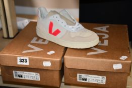 Two pairs of as new Veaj V-10 suede trainers (UK 4).