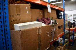 Six boxes of assorted clothing and related items.