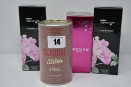 Jean Paul Gaultier Scandal eau de toilette (30ml), two Leonard Paris Tamango eau de toilette (100ml)