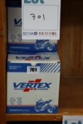 Four boxed Vertex VP20CH-4 motorcycle batteries.