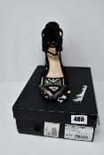 A pair of boxed as new Biba black suede and sequin open court shoes (UK 6/39).