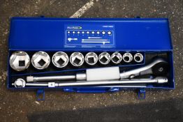 A metal cased Blue Point 400mm socket set with nine sockets.