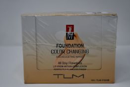 Twelve boxed as new TLM Colour Changing Foundation 30ml (TLM-F054B).