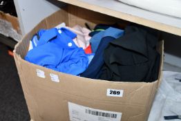 A box of assorted Adidas clothing to include Trousers, t-Shirts and jumpers.