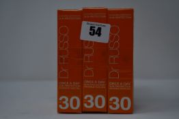 Six as new Dr Russo Once A Day sun protection invisible face gels SPF 30 (30ml).