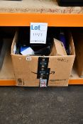 A box of assorted as new and pre-owned cables, small electrical items and accessories including