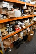 Three shelves of miscellaneous items to include copper piping, hardware and industrial related