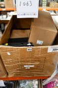 A box of assorted as new and pre-owned small electrical items and accessories.