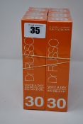 Six as new Dr Russo Once A Day sun protection invisible face gels SPF 30 (100ml).