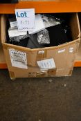 A box of assorted as new and pre-owned cables, small electrical items and accessories.