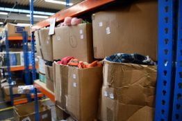 Seven boxes of assorted clothing and related items.