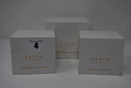 Five Sevin London scented candles in Fresh Clay and Marble Black (700g, 270g).