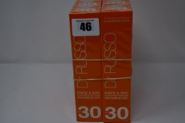 Six as new Dr Russo Once A Day sun protection invisible face gels SPF 30 (100ml).