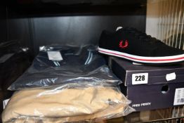 A pair of Fred Perry Kingston Twill canvas trainers (UK 9), check lined Harrington jacket (XL) and