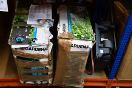 Three boxed Gardena wall-mounted automatic hose box 35m 8024 (One unboxed) (Viewing advised, item