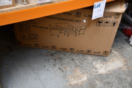 One boxed as new four piece iron and rattan KD garden sofa set (Colour: brown).