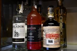 Nine bottles of miscellaneous spirits and related items to include Don Pappa rum and Bacardi white