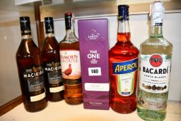 The Lakes Distillery Port Cask Finished whisky (700ml), Famous Grouse (1Ltr), Bacardi Cart Blanca (