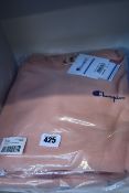 Two as new Champion relaxed hoodies with chest logo in light pink (1 x M, 1 x L).