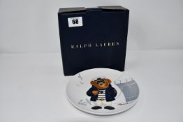 One boxed as new Ralph Lauren haven navy bear set of four dessert plates.
