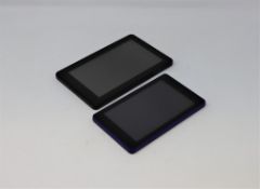 A pre-owned Amazon Kindle Fire HD 6 PW98VM in Blue and a pre-owned Amazon Kindle Fire Amazon