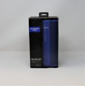 A boxed as new Ultimate Ears Megablast Portable Wireless Bluetooth Speaker in Blue (Box sealed,