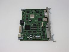 A pre-owned Ciena NTK555NA WOCUAZPKAA SPAP-2 w/2x0SC 2xSFP Shelf Processor (Untested, sold as seen).