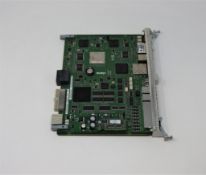A pre-owned Ciena NTK555NA WOCUAZPKAA SPAP-2 w/2x0SC 2xSFP Shelf Processor (Untested, sold as seen).