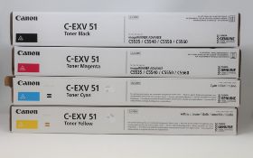 Four boxed as new Canon C-EXV 51 Toner cartridges (boxes sealed) - 1x Magenta, 1x Cyan, 1x Yellow,