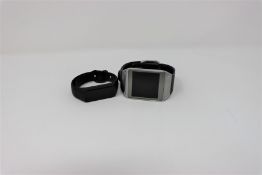 Two pre-owned Samsung Smartwatches: a Galaxy Fit E SM-R375 and a Samsung Gear SM-V700.