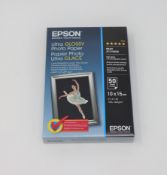 Ten as new boxes of Epson C13S041943 10cm x 15cm Ultra Glossy Photo Paper (50 sheets per box).