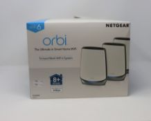 A boxed as new NetGear Orbi Tri-Band Mesh WiFi 6 System AX6000 (RBK853) (Cosmetic damage to box).